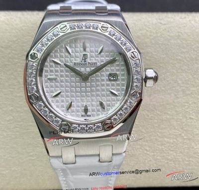 Super Clone Audemars Piguet Royal Oak Lady White Dial Diamond Bezel Watch